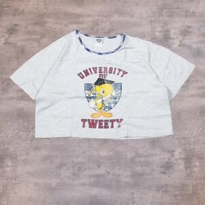 Tweety University Cropped Boxy Double Stitch Baby Tee Top T-Shirt
